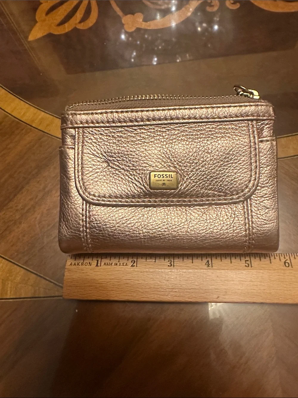 Fossil Metallic Rose Gold Leather Wallet - Picture 7 of 8